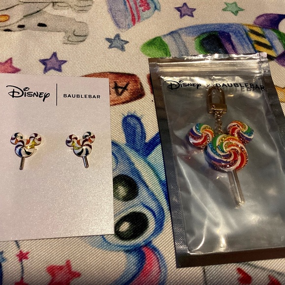 New Baublebar Mickey Mouse Disney Lollipop earrings and bag charm - Picture 1 of 3
